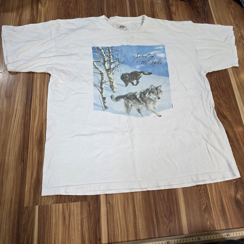Alstyle Spirit‎ Of The Wild Wolves Shirt Mens 2XL White Graphic Nature Print Tee